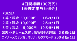 4日間総額100万円!「未確定車券抽選会」